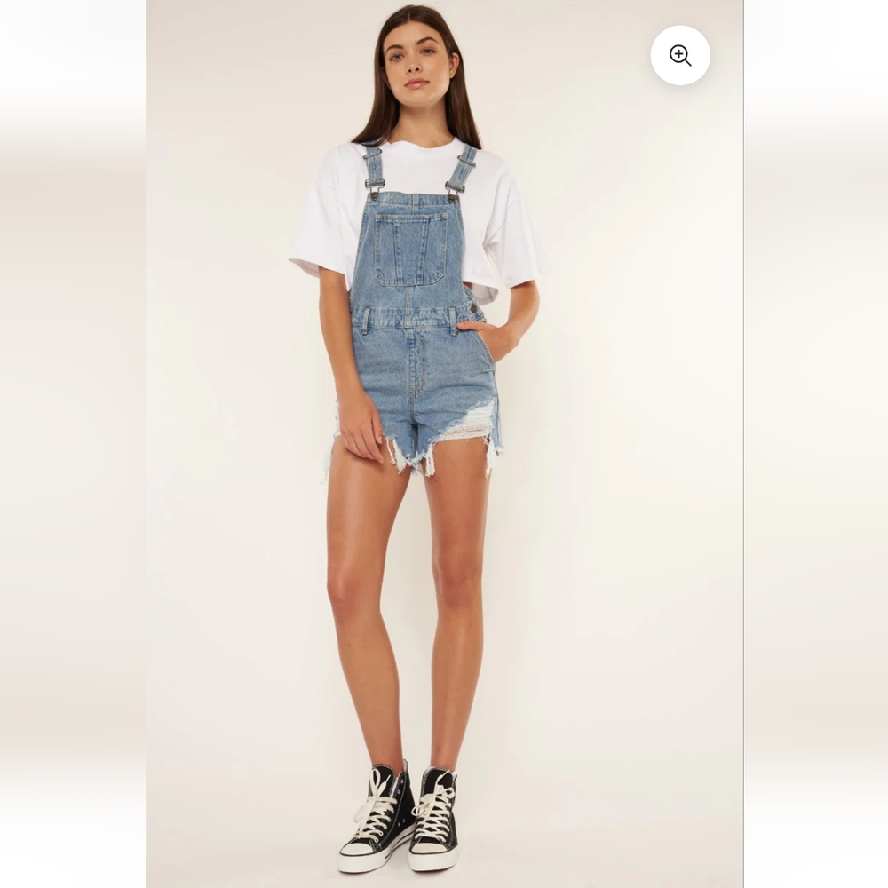 Nature Denim Bib Shortalls Overalls Lightwash Distressed